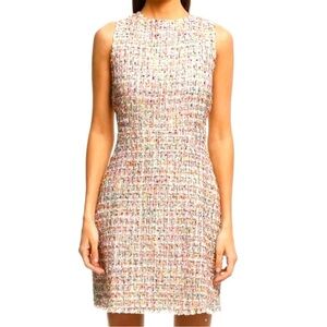Alexia Admor Textured Multicolor Metallic Tweed Fringe Hem Sheath Dress 10